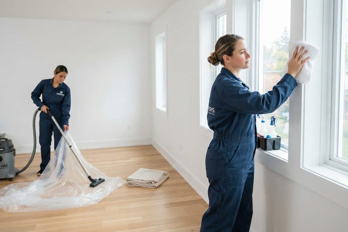 Deux intervenantes finissant la remise en état d'un appartement rénové